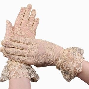 Beige Lace Gloves Ruffled Wrist Sophisticated Tea Party Brunch Church De…